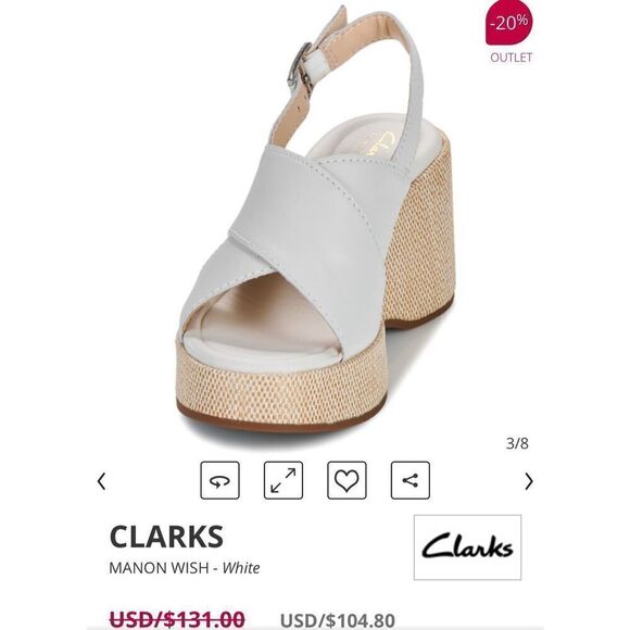 Clarks White‎ and Tan Heeled Sandals - Picture 3 of 9